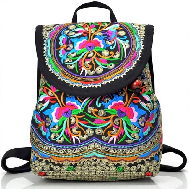 Vintage Floral Embroidered Travel Backpack