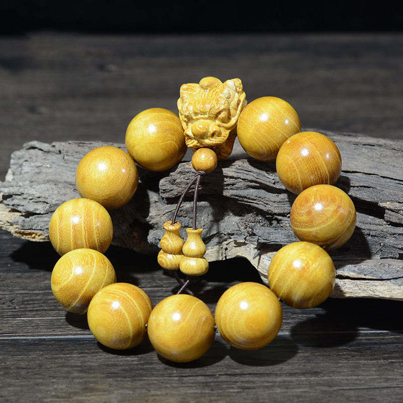 Buddha Stones Rosewood Green Sandalwood Small Leaf Red Sandalwood Agarwood Dragon Carved Protection Bracelet Bracelet BS 7