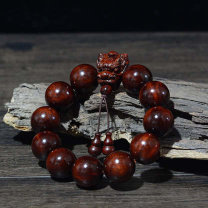 Buddha Stones Rosewood Green Sandalwood Small Leaf Red Sandalwood Agarwood Dragon Carved Protection Bracelet Bracelet BS 9