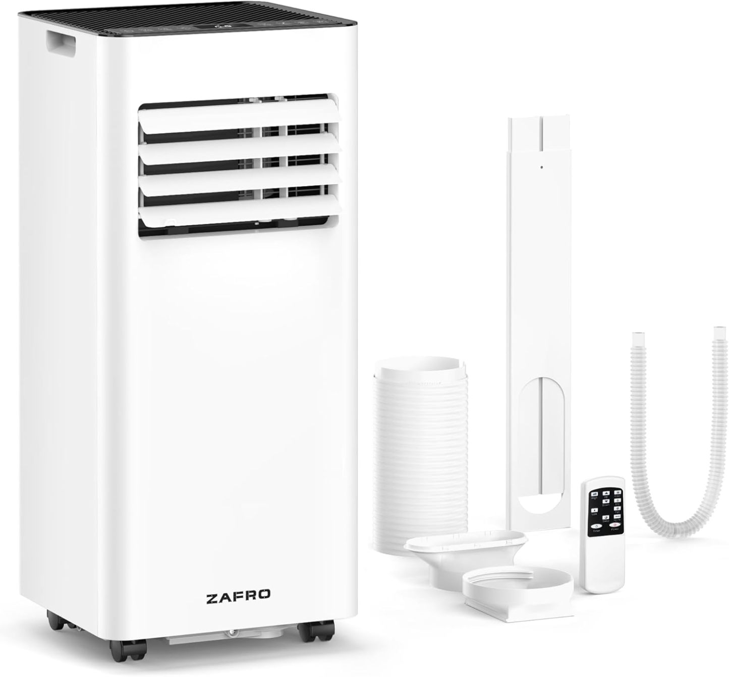 ZAFRO 10,000 BTU Portable Air Conditioners, Cool/Fan/Dehumidifier/Sleep Modes Portable AC with Remote/LED Display/24Hrs Timer/Installation Kits for Home/Office/Dorms, White