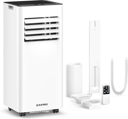 ZAFRO 10,000 BTU Portable Air Conditioners, Cool/Fan/Dehumidifier/Sleep Modes Portable AC with Remote/LED Display/24Hrs Timer/Installation Kits for Home/Office/Dorms, White