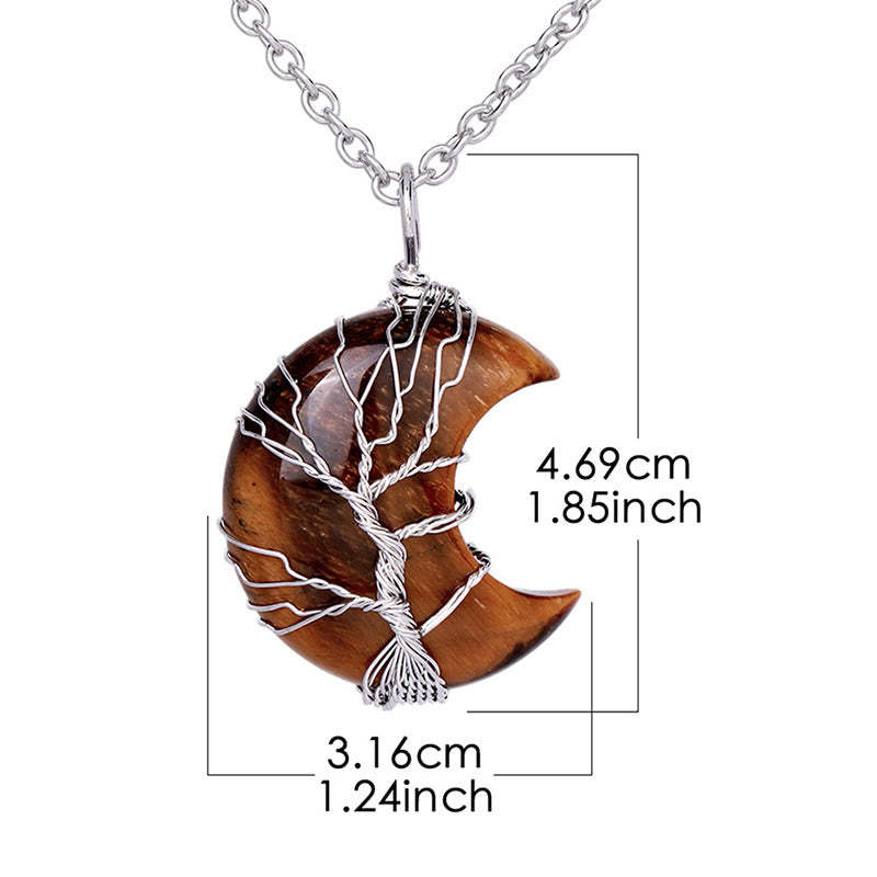Buddha Stones Natural Quartz Crystal Moon Tree Of Life Healing Energy Necklace Pendant Necklaces & Pendants BS 16