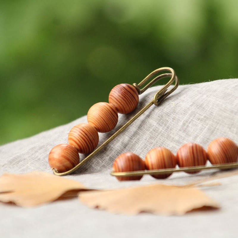 Buddha Stones Vintage Sandalwood Agathis Alba Ebony Wood Peltogyne Beads Healing Brooch Brooch BS 9