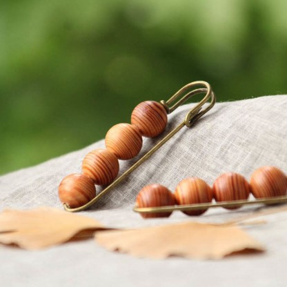 Buddha Stones Vintage Sandalwood Agathis Alba Ebony Wood Peltogyne Beads Healing Brooch Brooch BS 9