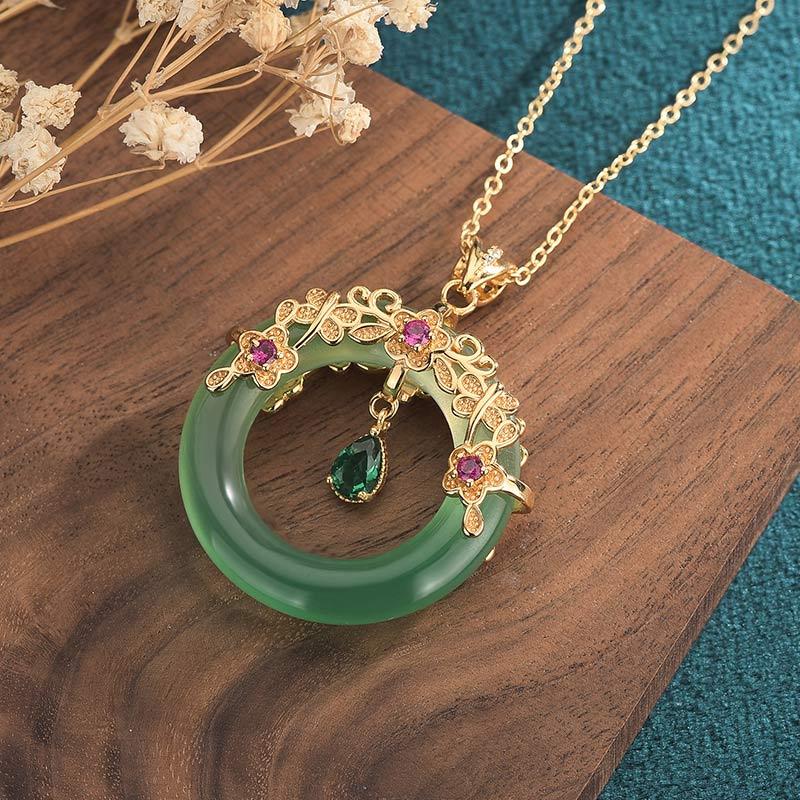 Buddha Stones Natural Round Cyan Jade Healing Necklace Pendant Necklaces & Pendants BS 2
