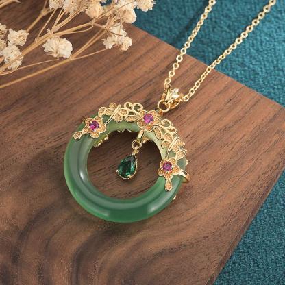 Buddha Stones Natural Round Cyan Jade Healing Necklace Pendant Necklaces & Pendants BS 2