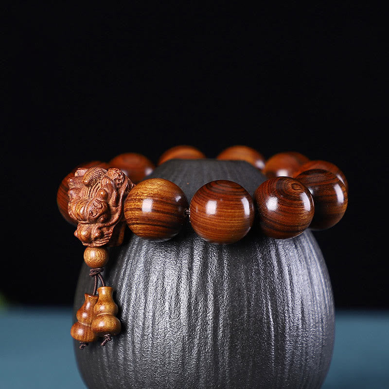 Buddha Stones Rosewood Green Sandalwood Small Leaf Red Sandalwood Agarwood Dragon Carved Protection Bracelet Bracelet BS Rosewood