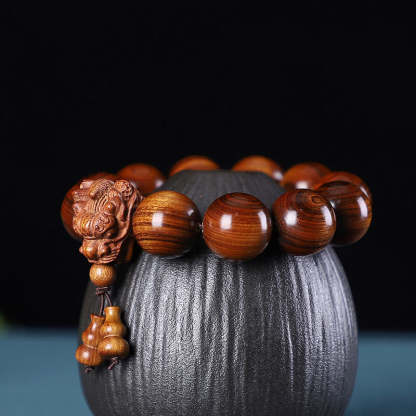 Buddha Stones Rosewood Green Sandalwood Small Leaf Red Sandalwood Agarwood Dragon Carved Protection Bracelet Bracelet BS Rosewood
