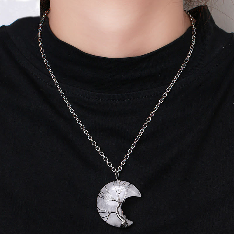 Buddha Stones Natural Quartz Crystal Moon Tree Of Life Healing Energy Necklace Pendant Necklaces & Pendants BS 9