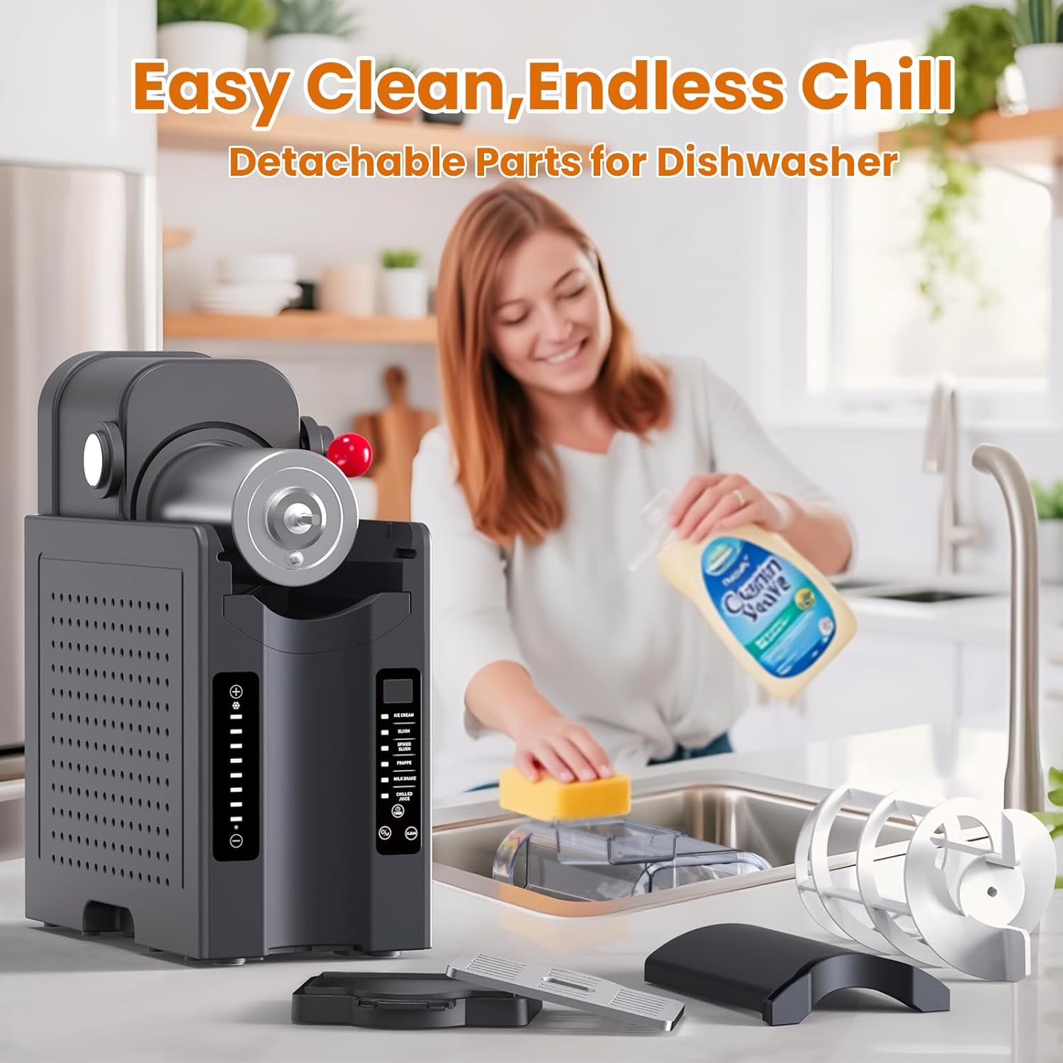 Slushie & Soft Serve Machine with 6 Preset Programs, Auto-Clean & LED Display
