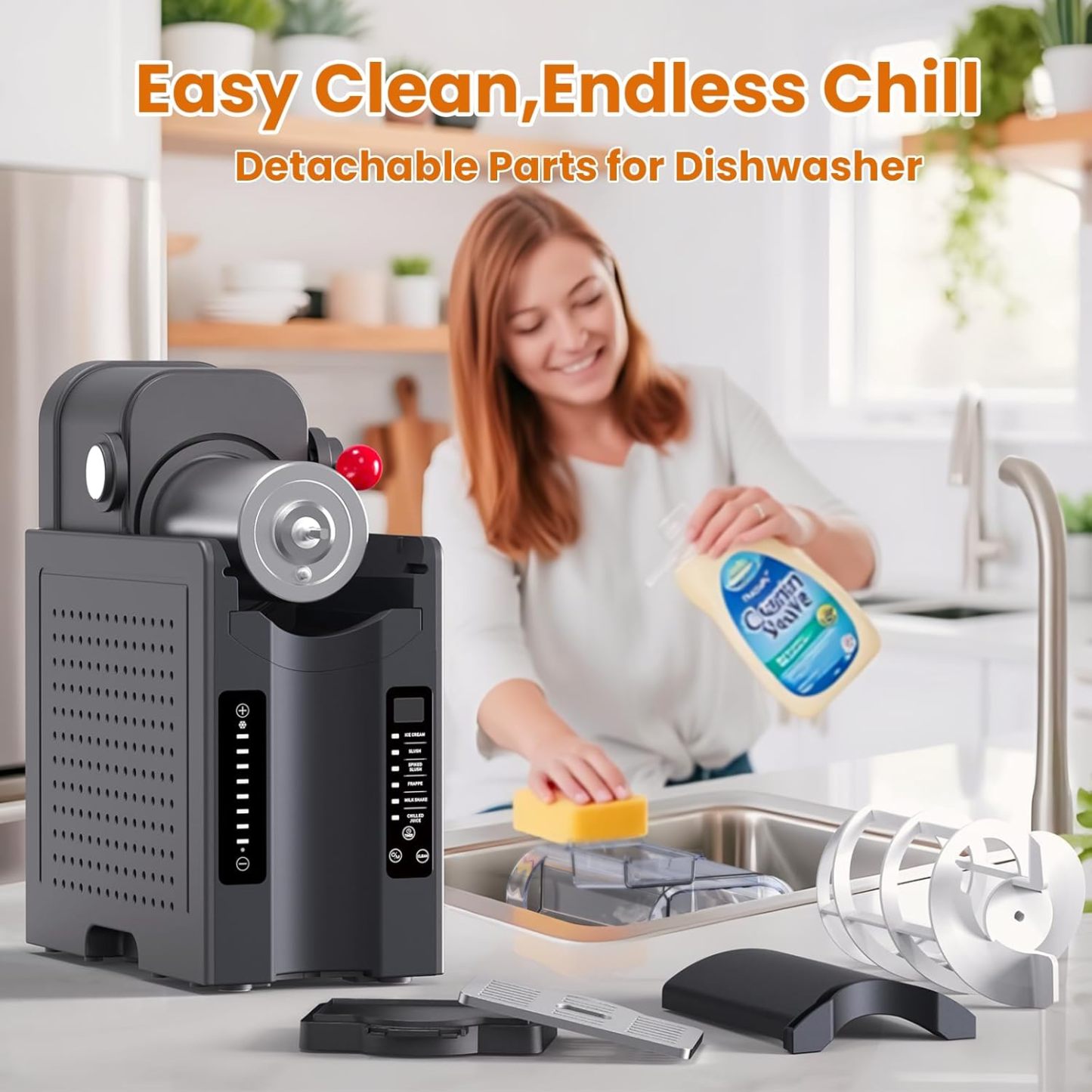 Slushie & Soft Serve Machine with 6 Preset Programs, Auto-Clean & LED Display