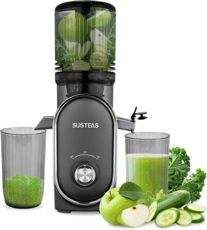 SUSTEAS Cold Press Juicer, 5.3" Feed Chute Slow Masticating Machines with 300W, Fit Whole Fruits & Vegetables, Easy to Clean, High Juice Yield, White