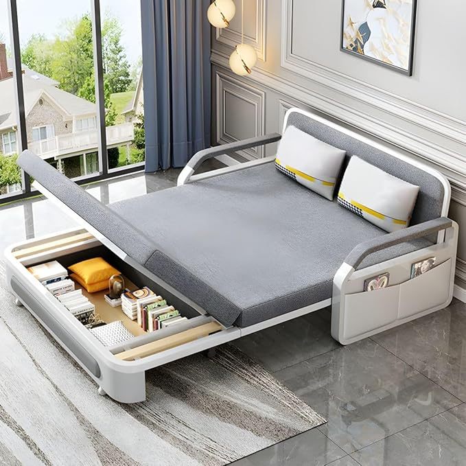 Foldable Dual-Purpose Solid Wood Multi-Functional Retractable Storage Sofa Bed Gray Coir Twin 43" L x 33" W x 35" H