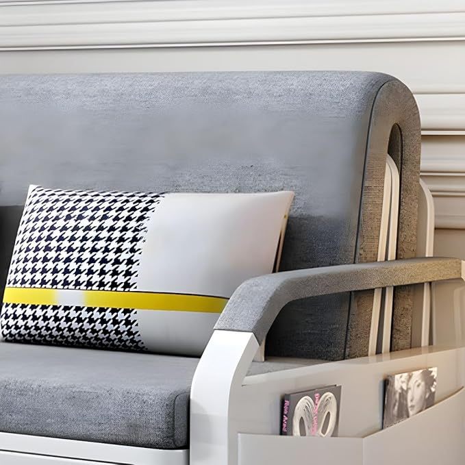 Foldable Dual-Purpose Solid Wood Multi-Functional Retractable Storage Sofa Bed Gray Coir Twin 43" L x 33" W x 35" H