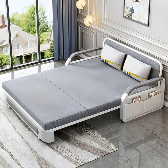 Foldable Dual-Purpose Solid Wood Multi-Functional Retractable Storage Sofa Bed Gray Coir Twin 43" L x 33" W x 35" H