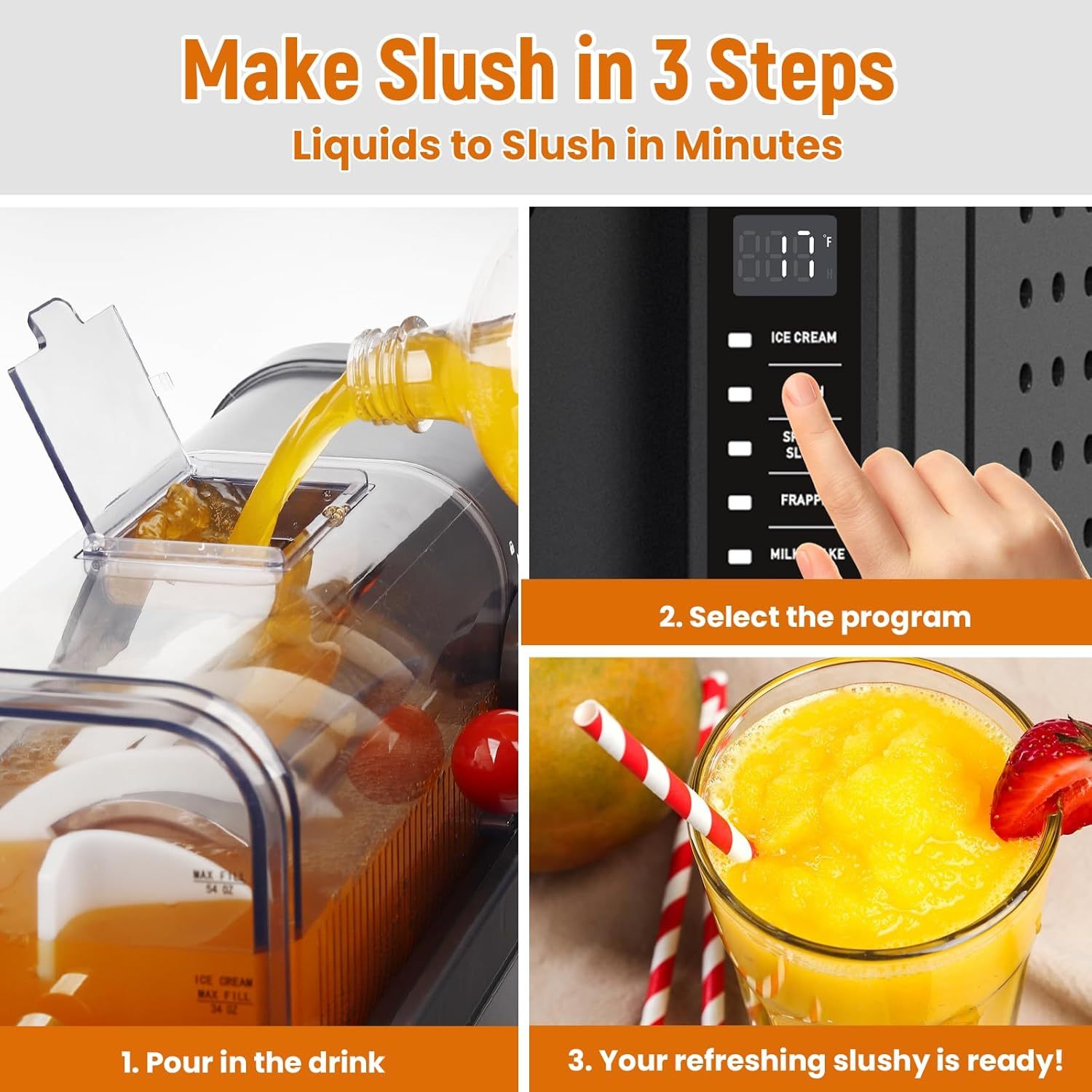 Slushie & Soft Serve Machine with 6 Preset Programs, Auto-Clean & LED Display
