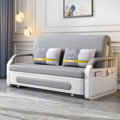 Foldable Dual-Purpose Solid Wood Multi-Functional Retractable Storage Sofa Bed Gray Coir Twin 43" L x 33" W x 35" H