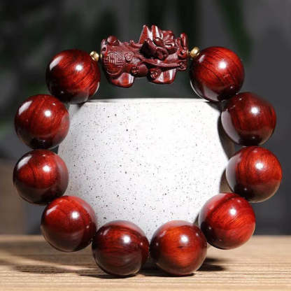 Buddha Stones Small Leaf Red Sandalwood PiXiu Protection Bracelet Bracelet BS Small Leaf Red Sandalwood(Wrist Circumference 15-22cm)