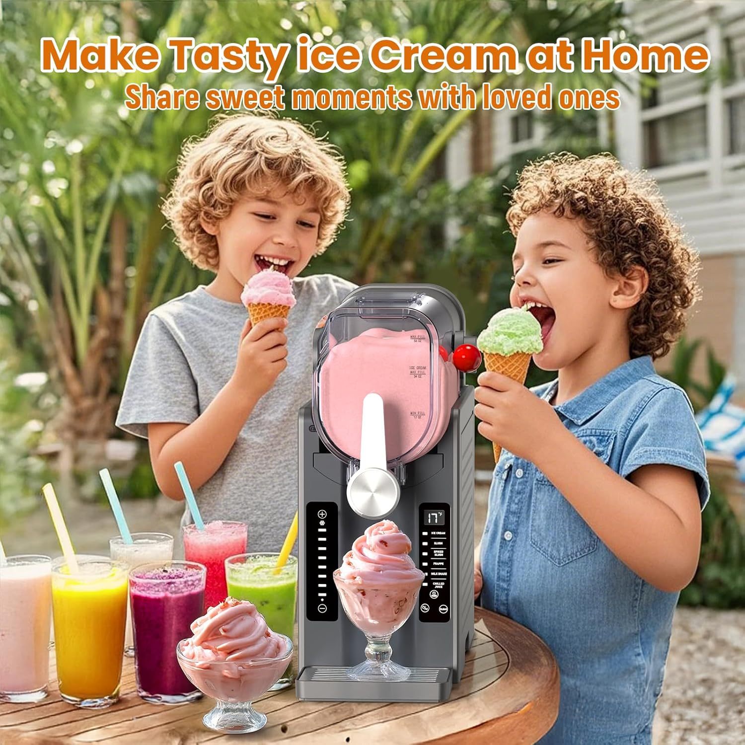 Slushie & Soft Serve Machine with 6 Preset Programs, Auto-Clean & LED Display