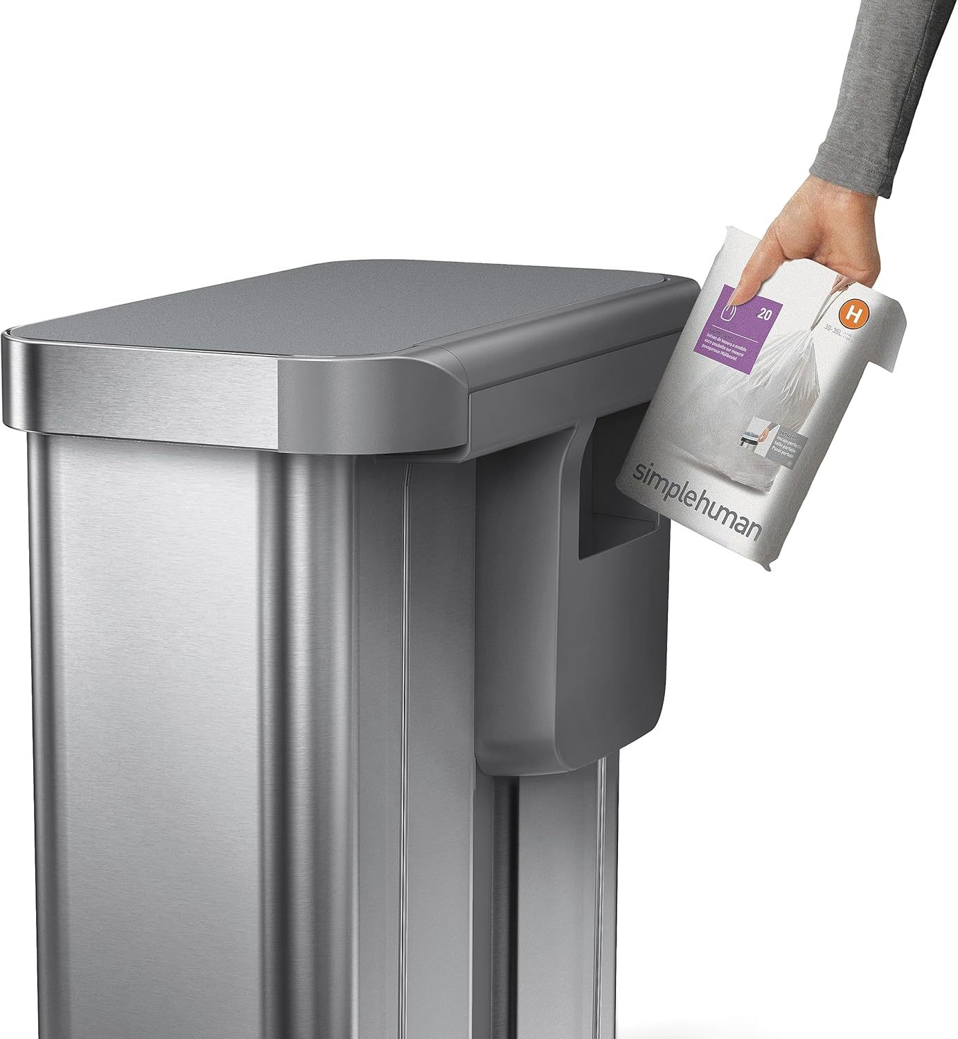 58L / 15.3 Gal Dual Compartment Rectangular Step Recycling Bin, Brushed Stainless Steel with Soft-Close Lid