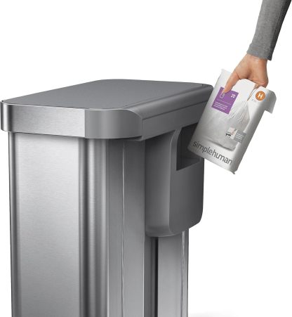 58L / 15.3 Gal Dual Compartment Rectangular Step Recycling Bin, Brushed Stainless Steel with Soft-Close Lid