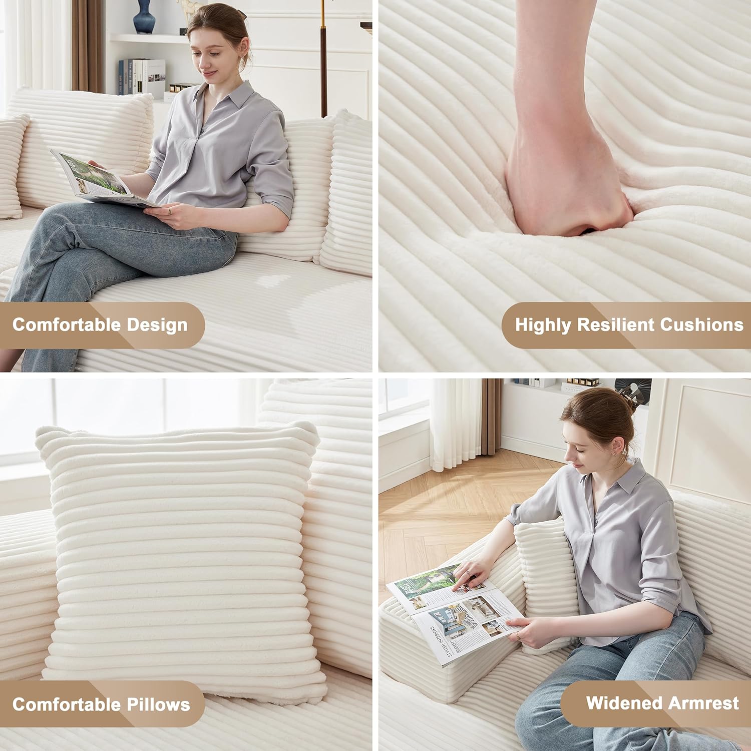 110” Cloud Sectional Couch, Boneless Sofa for Living Room 