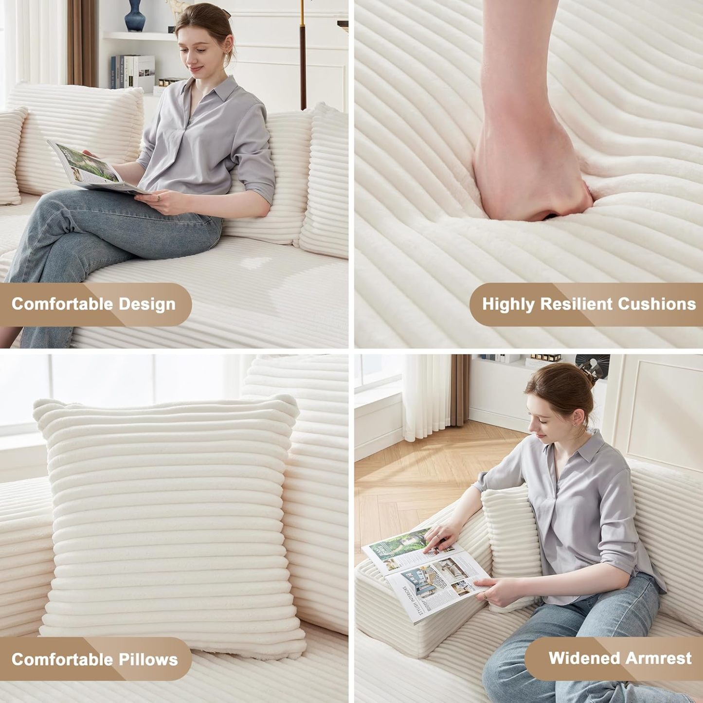 110” Cloud Sectional Couch, Boneless Sofa for Living Room 