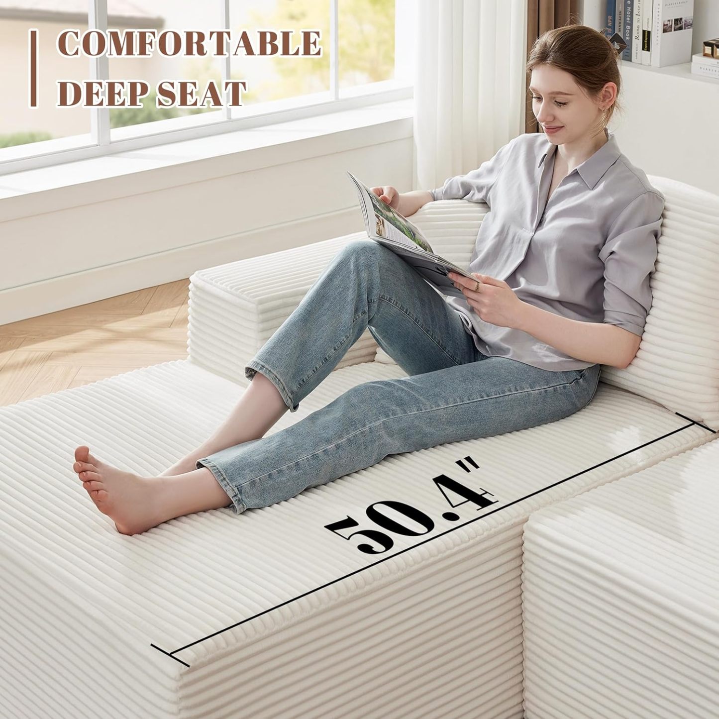 110” Cloud Sectional Couch, Boneless Sofa for Living Room 