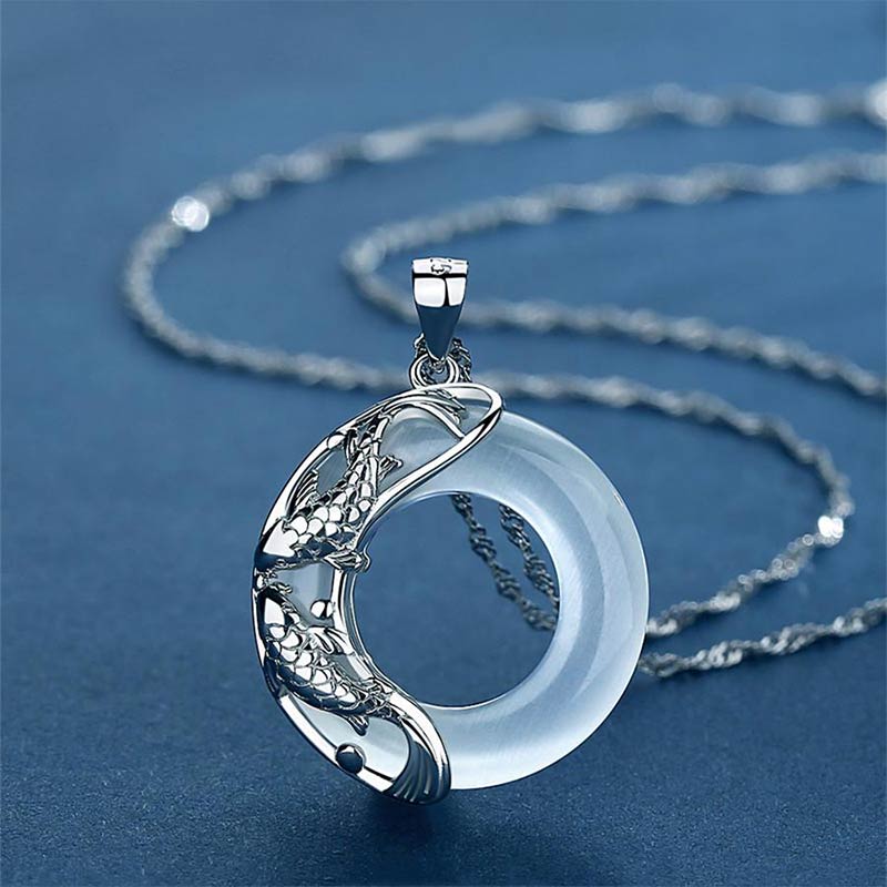 Buddha Stones Natural White Jade Koi Lucky Necklace Necklace BS Koi Fish
