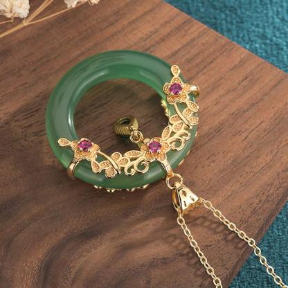 Buddha Stones Natural Round Cyan Jade Healing Necklace Pendant Necklaces & Pendants BS 3