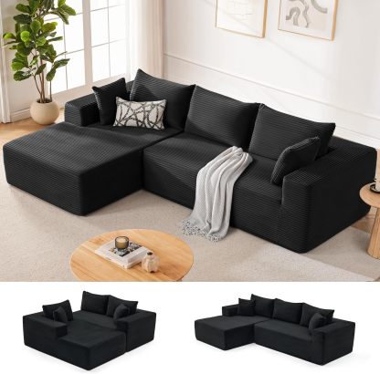 110” Cloud Sectional Couch, Boneless Sofa for Living Room 