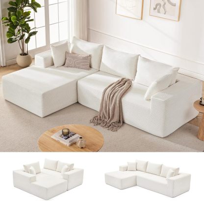 110” Cloud Sectional Couch, Boneless Sofa for Living Room 