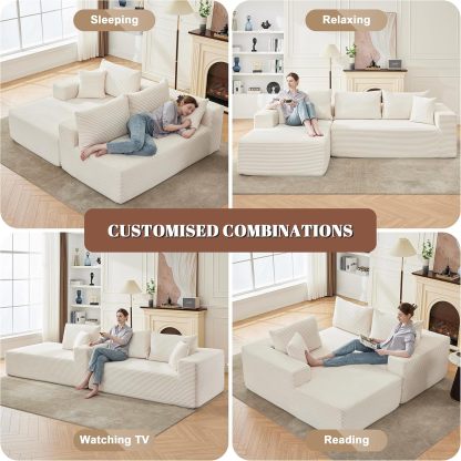 110” Cloud Sectional Couch, Boneless Sofa for Living Room 