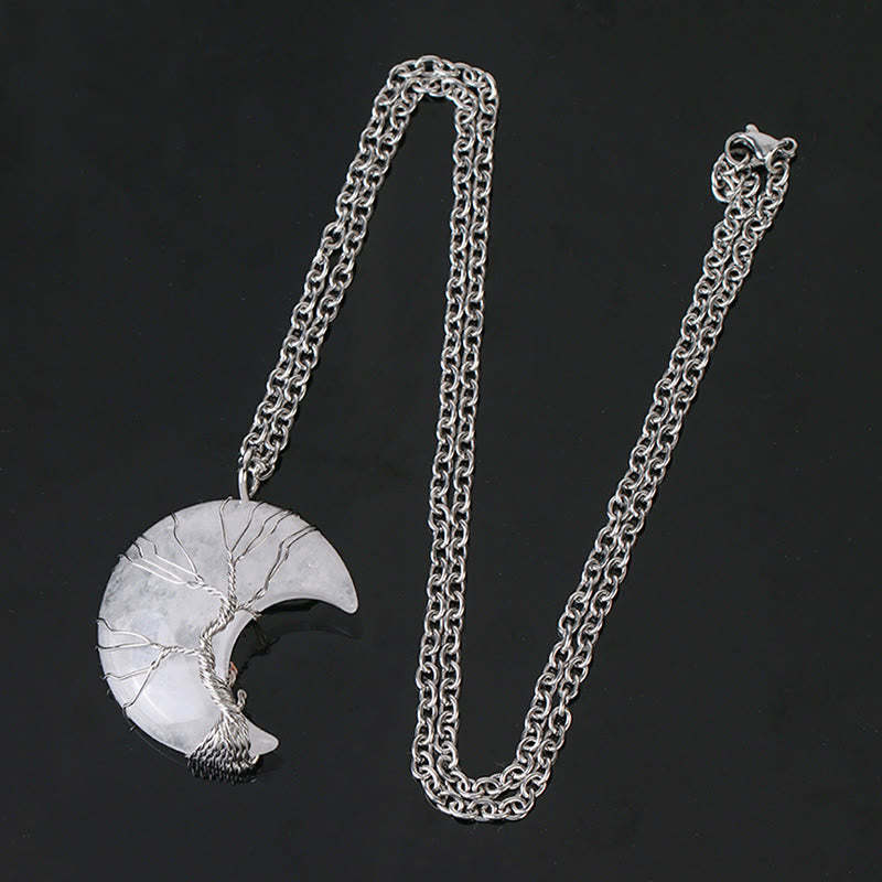 Buddha Stones Natural Quartz Crystal Moon Tree Of Life Healing Energy Necklace Pendant Necklaces & Pendants BS 10
