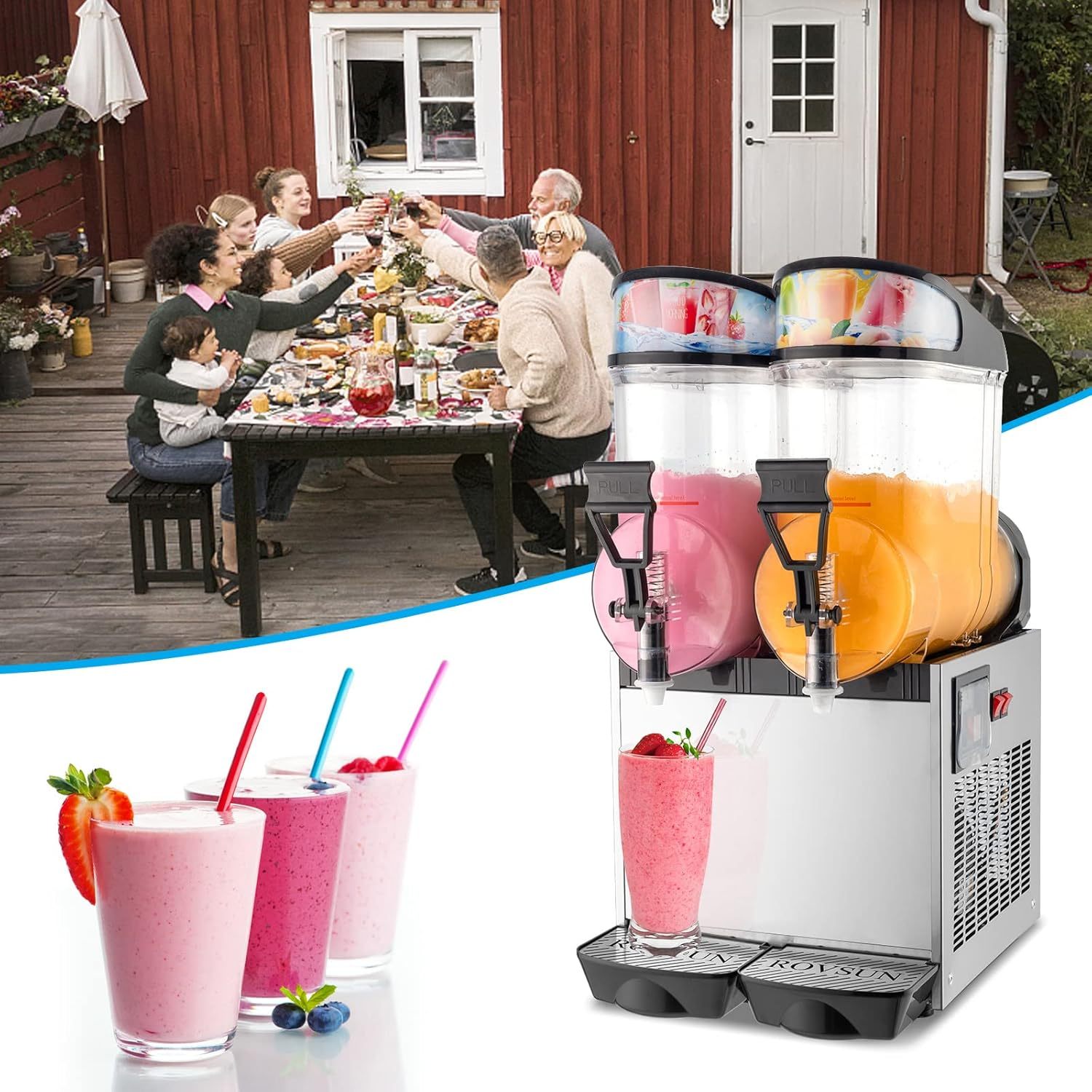 15L x 2 Tank Margarita Maker, 1000W Stainless Steel Smoothie Frozen Drink Maker