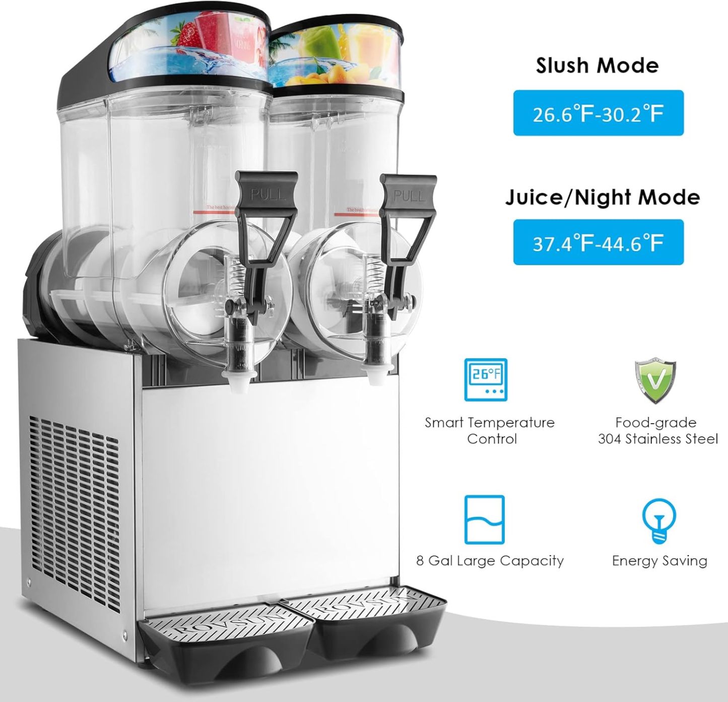 15L x 2 Tank Margarita Maker, 1000W Stainless Steel Smoothie Frozen Drink Maker