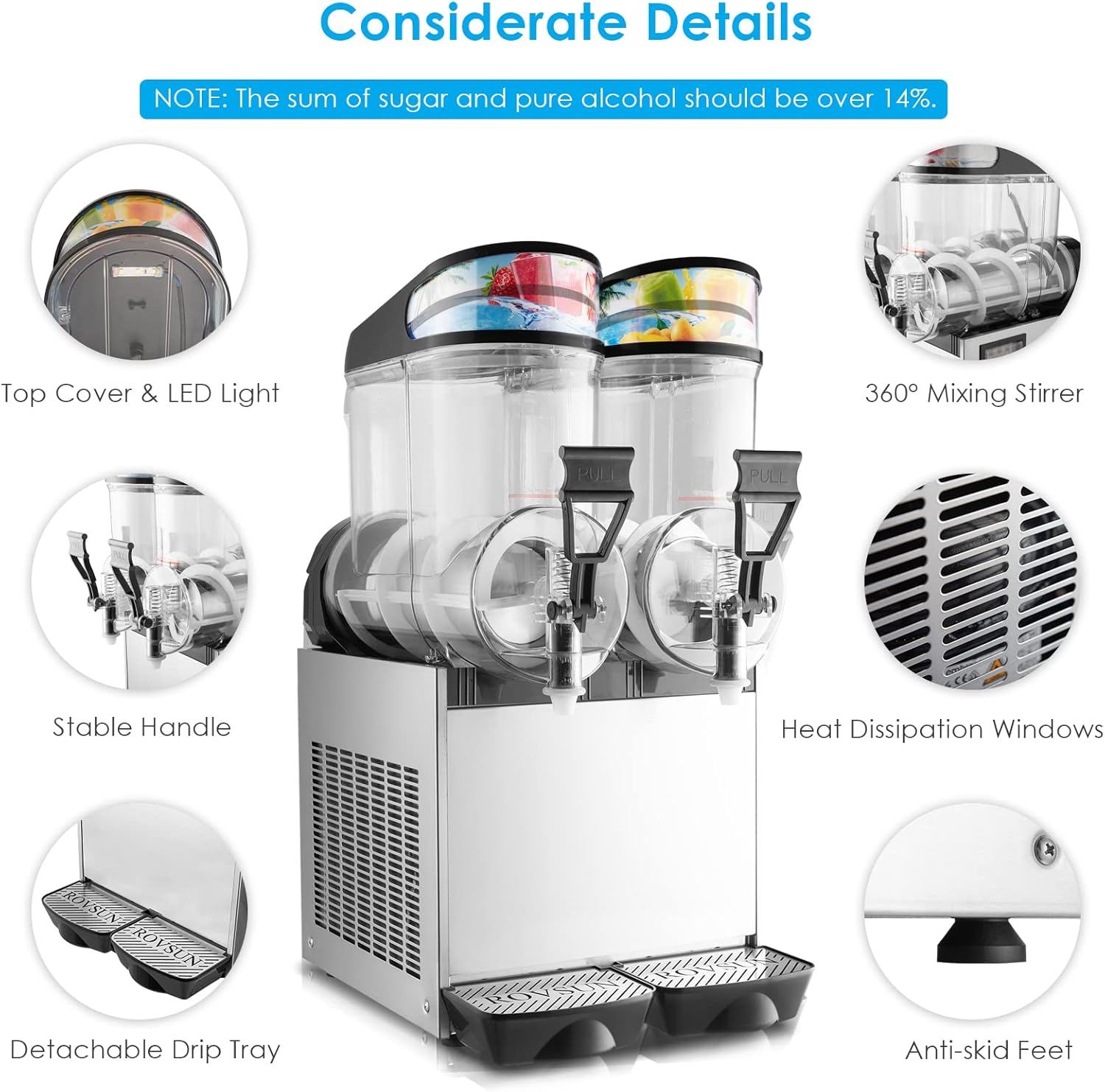 15L x 2 Tank Margarita Maker, 1000W Stainless Steel Smoothie Frozen Drink Maker