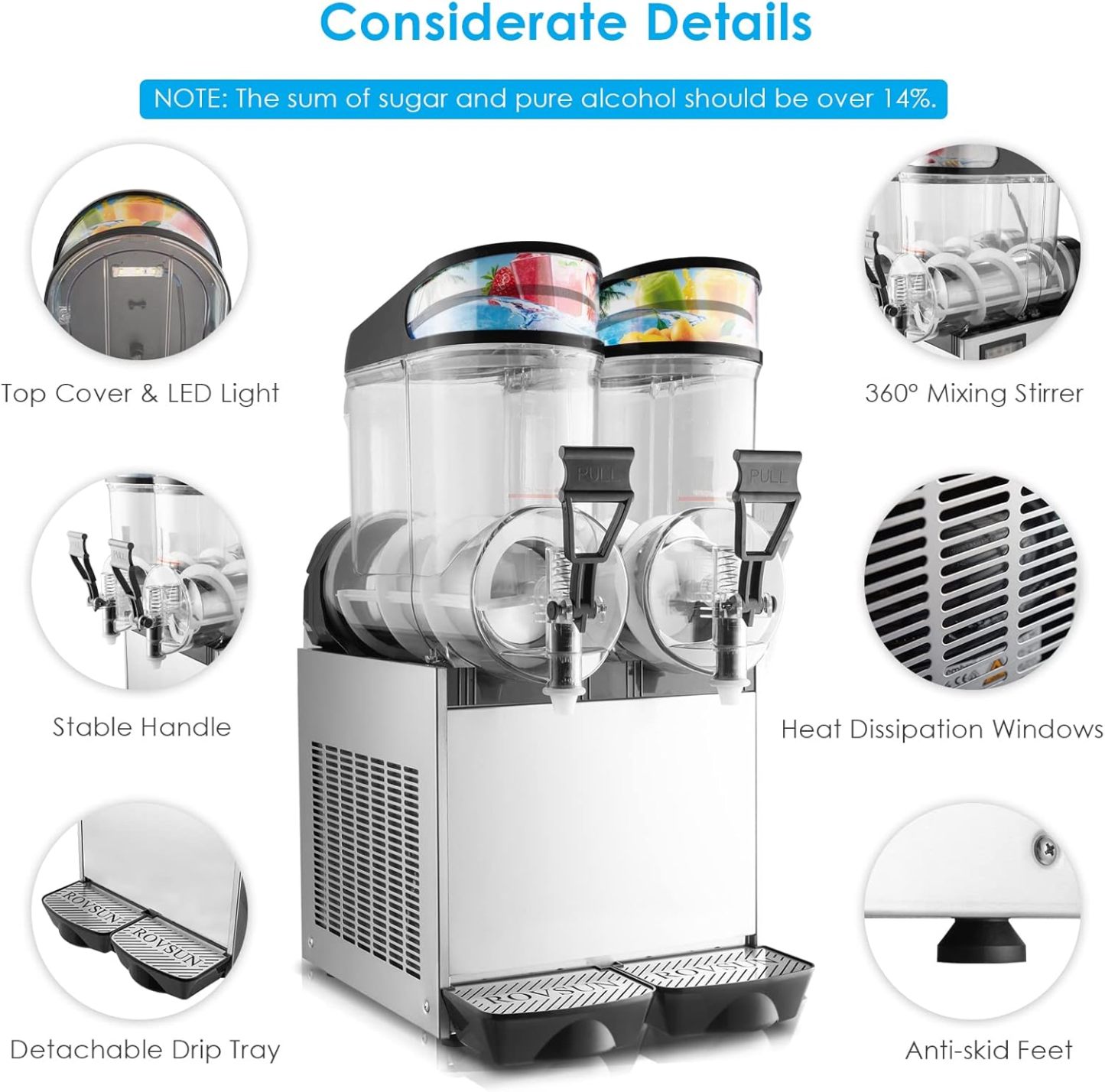 15L x 2 Tank Margarita Maker, 1000W Stainless Steel Smoothie Frozen Drink Maker