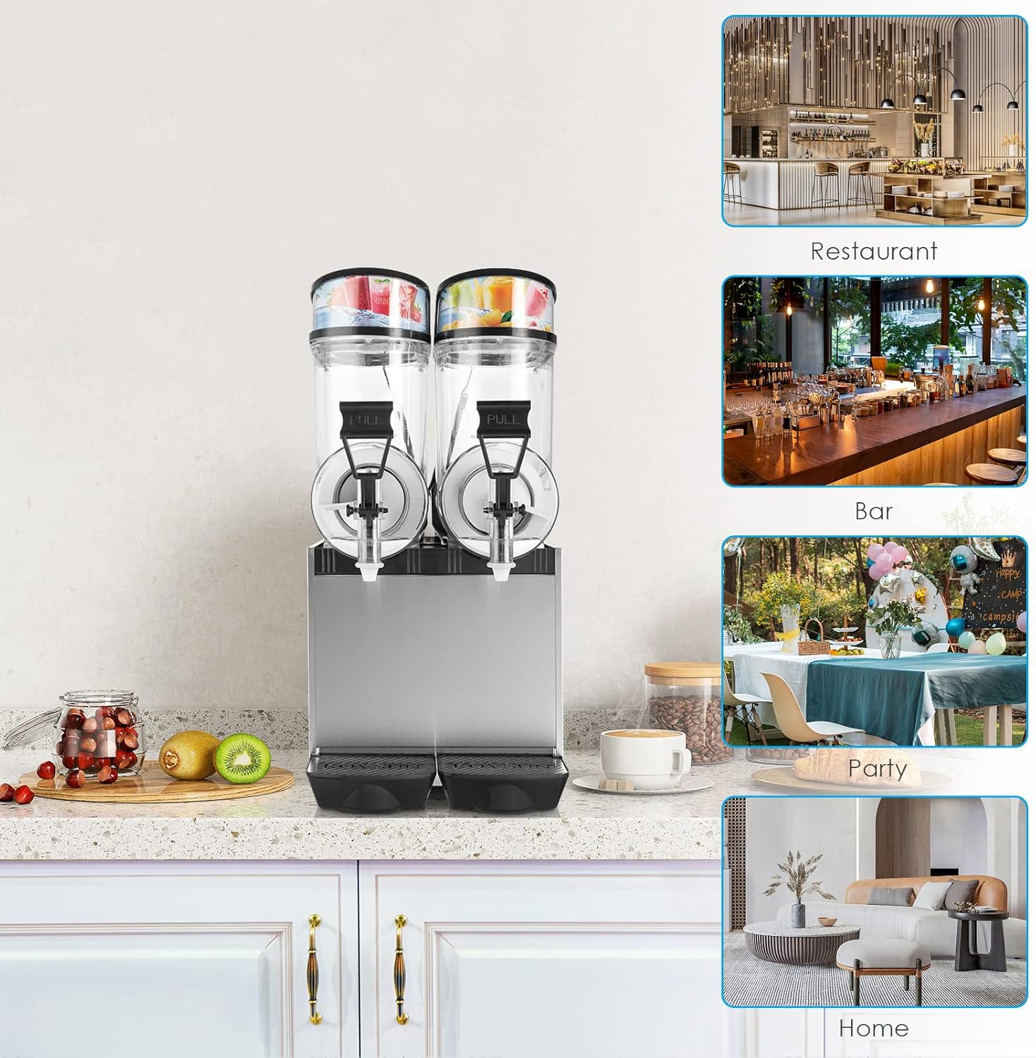 15L x 2 Tank Margarita Maker, 1000W Stainless Steel Smoothie Frozen Drink Maker
