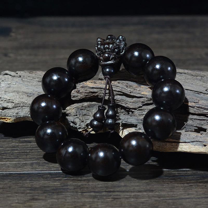 Buddha Stones Rosewood Green Sandalwood Small Leaf Red Sandalwood Agarwood Dragon Carved Protection Bracelet Bracelet BS 17
