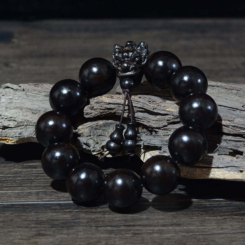 Buddha Stones Rosewood Green Sandalwood Small Leaf Red Sandalwood Agarwood Dragon Carved Protection Bracelet Bracelet BS 17