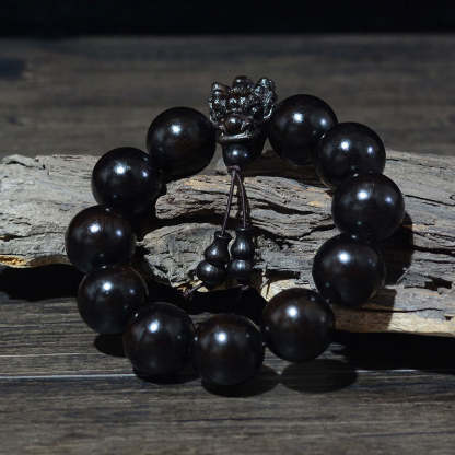 Buddha Stones Rosewood Green Sandalwood Small Leaf Red Sandalwood Agarwood Dragon Carved Protection Bracelet Bracelet BS 17