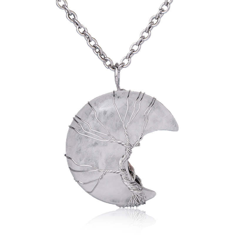 Buddha Stones Natural Quartz Crystal Moon Tree Of Life Healing Energy Necklace Pendant Necklaces & Pendants BS White Quartz