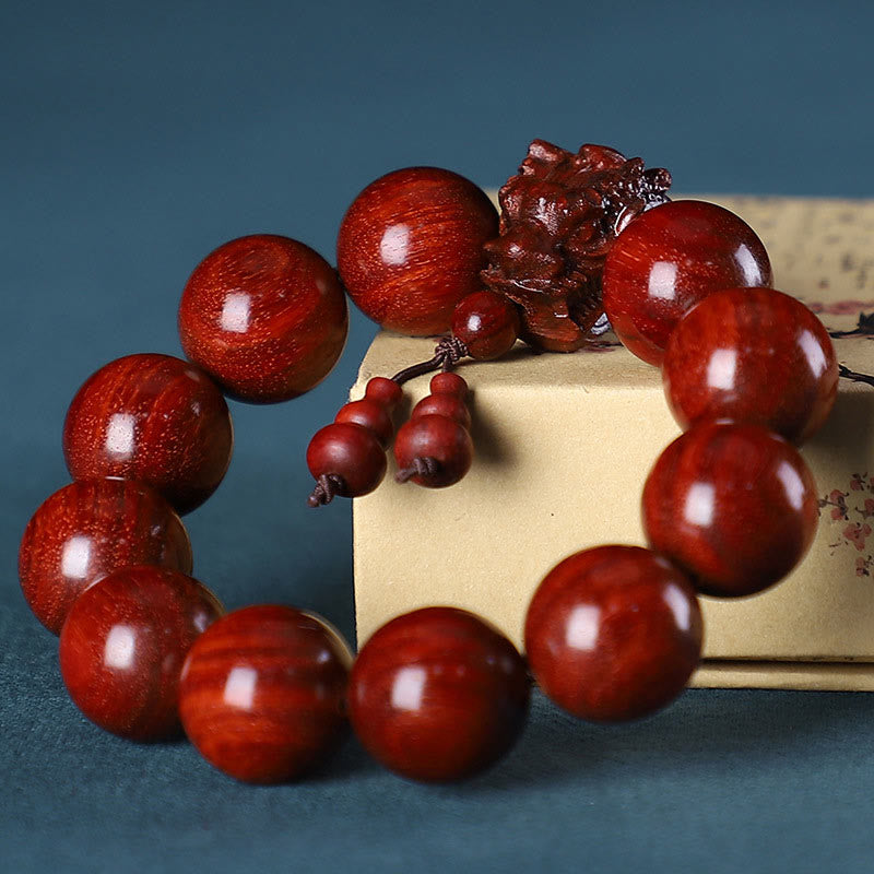 Buddha Stones Rosewood Green Sandalwood Small Leaf Red Sandalwood Agarwood Dragon Carved Protection Bracelet Bracelet BS African Sandalwood