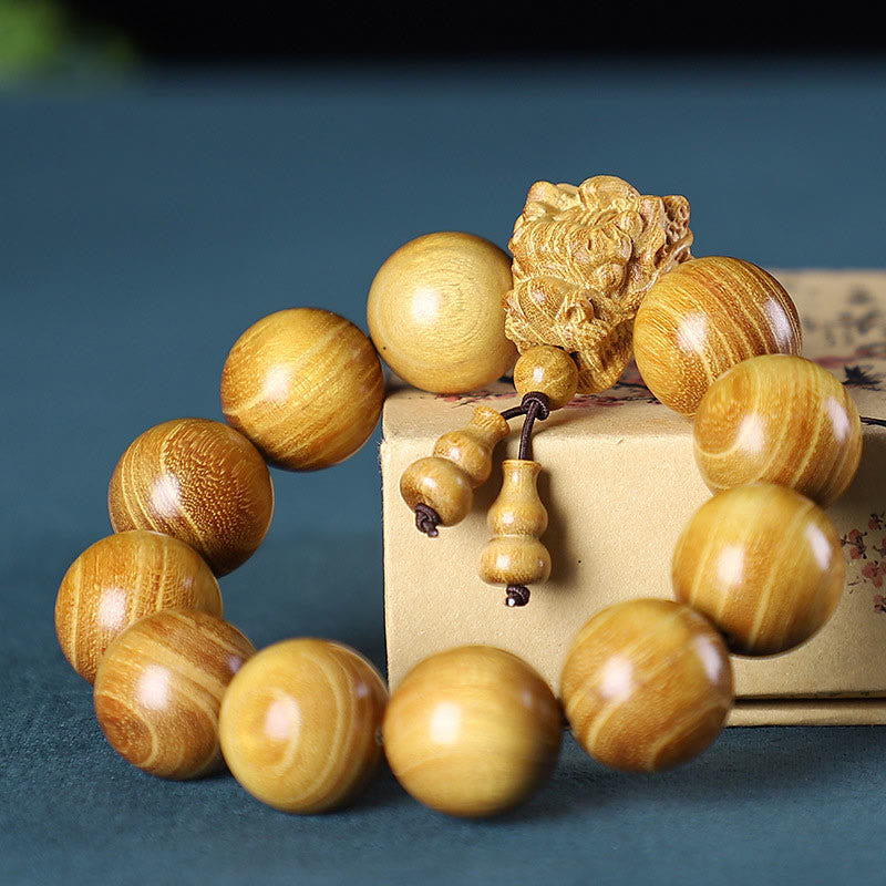 Buddha Stones Rosewood Green Sandalwood Small Leaf Red Sandalwood Agarwood Dragon Carved Protection Bracelet Bracelet BS Sandalwood