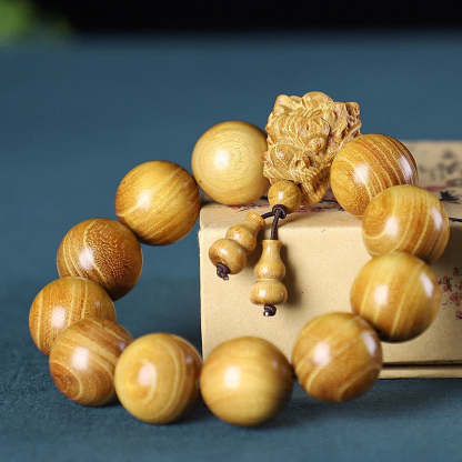 Buddha Stones Rosewood Green Sandalwood Small Leaf Red Sandalwood Agarwood Dragon Carved Protection Bracelet Bracelet BS Sandalwood