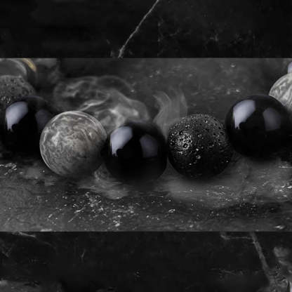 Buddha Stones Black Obsidian Lava Rock Stone Yin Yang Strength Bracelet Bracelet BS 8