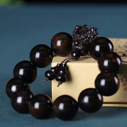 Buddha Stones Rosewood Green Sandalwood Small Leaf Red Sandalwood Agarwood Dragon Carved Protection Bracelet Bracelet BS African Blackwood