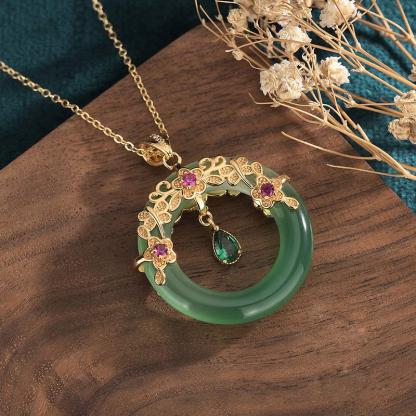 Buddha Stones Natural Round Cyan Jade Healing Necklace Pendant Necklaces & Pendants BS 1