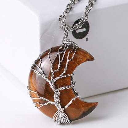 Buddha Stones Natural Quartz Crystal Moon Tree Of Life Healing Energy Necklace Pendant Necklaces & Pendants BS 15